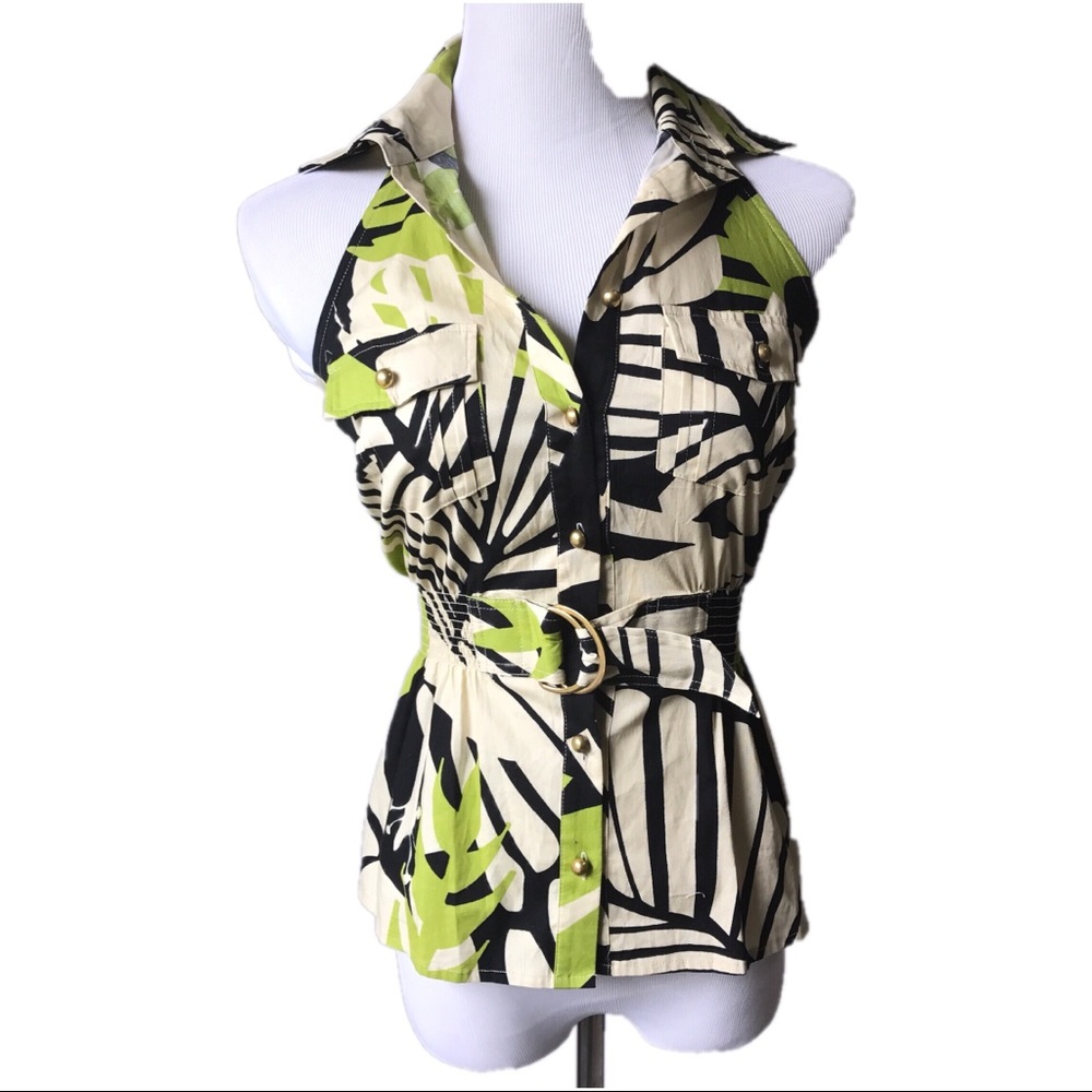 Rampage safari Halter button down top